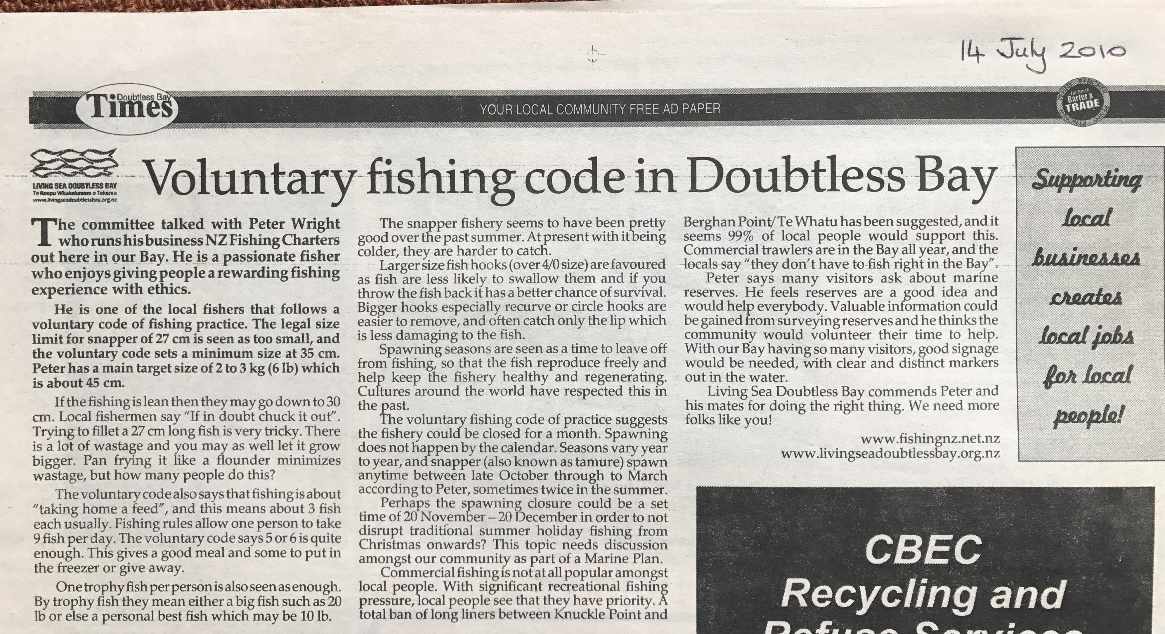 voluntary fishing code doubtlessbay times
